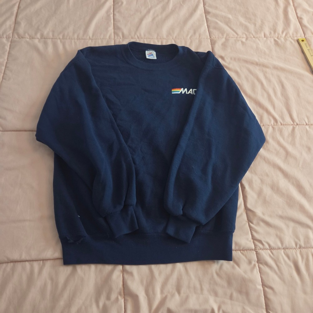 Vintage Jerzees Super Sweats Navy Blue MAC Rainbow Logo Sweatshirt Mens Medium